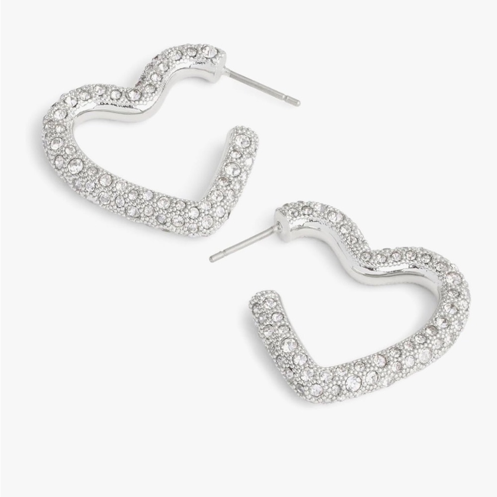 Coach Silver Heart Hoop Earrings with Sparkling Stones